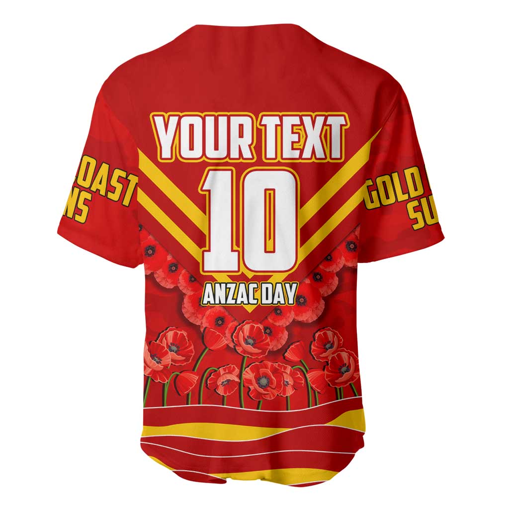 Personalised Gold Coast Suns ANZAC Baseball Jersey Military Remembrance Australian Football Mascot Camouflage