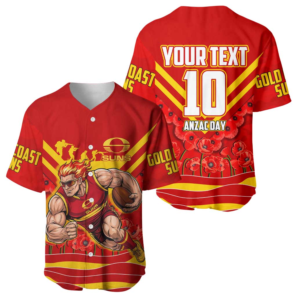 Personalised Gold Coast Suns ANZAC Baseball Jersey Military Remembrance Australian Football Mascot Camouflage