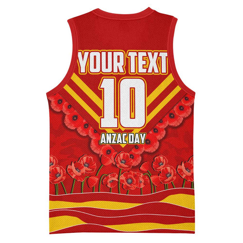 Personalised Gold Coast Suns ANZAC Basketball Jersey Military Remembrance Australian Football Mascot Camouflage