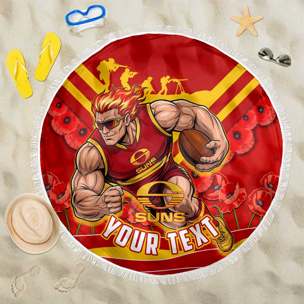 Personalised Gold Coast Suns ANZAC Beach Blanket Military Remembrance Australian Football Mascot Camouflage