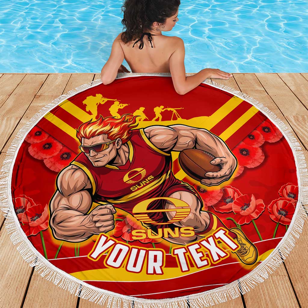 Personalised Gold Coast Suns ANZAC Beach Blanket Military Remembrance Australian Football Mascot Camouflage