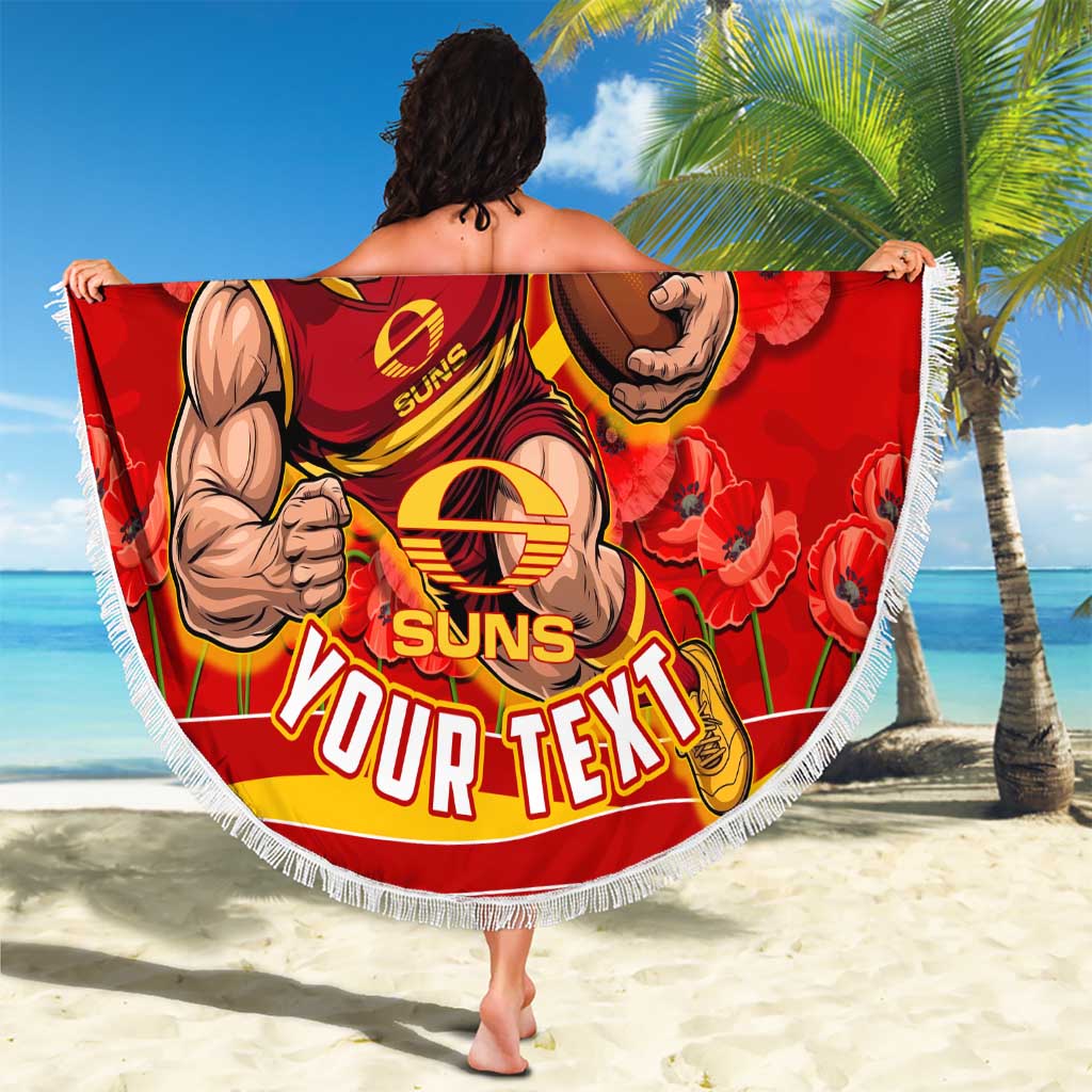Personalised Gold Coast Suns ANZAC Beach Blanket Military Remembrance Australian Football Mascot Camouflage