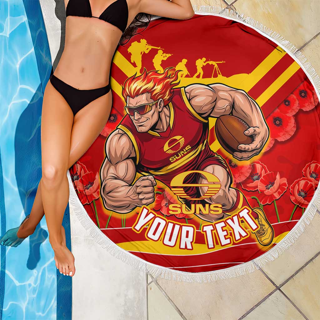 Personalised Gold Coast Suns ANZAC Beach Blanket Military Remembrance Australian Football Mascot Camouflage