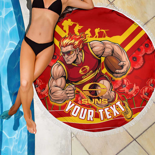 Personalised Gold Coast Suns ANZAC Beach Blanket Military Remembrance Australian Football Mascot Camouflage