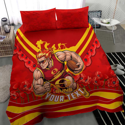 Personalised Gold Coast Suns ANZAC Bedding Set Military Remembrance Australian Football Mascot Camouflage