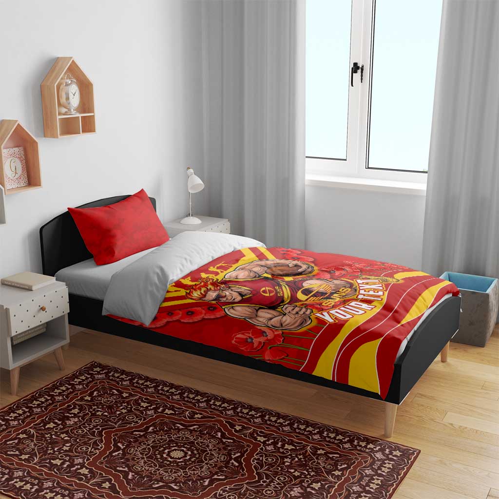 Personalised Gold Coast Suns ANZAC Bedding Set Military Remembrance Australian Football Mascot Camouflage