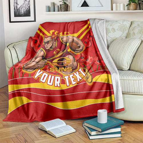 Personalised Gold Coast Suns ANZAC Blanket Military Remembrance Australian Football Mascot Camouflage