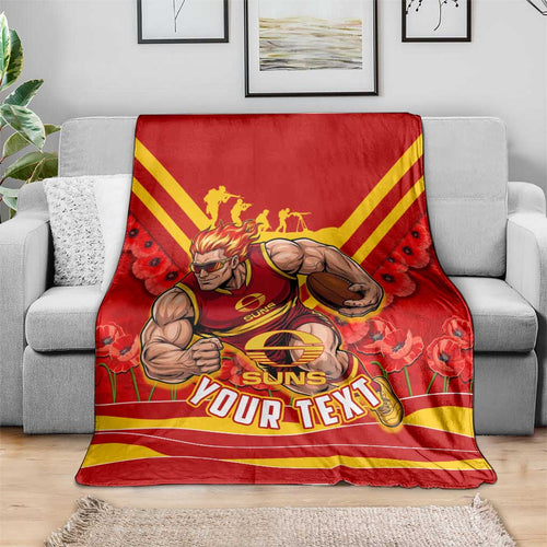 Personalised Gold Coast Suns ANZAC Blanket Military Remembrance Australian Football Mascot Camouflage
