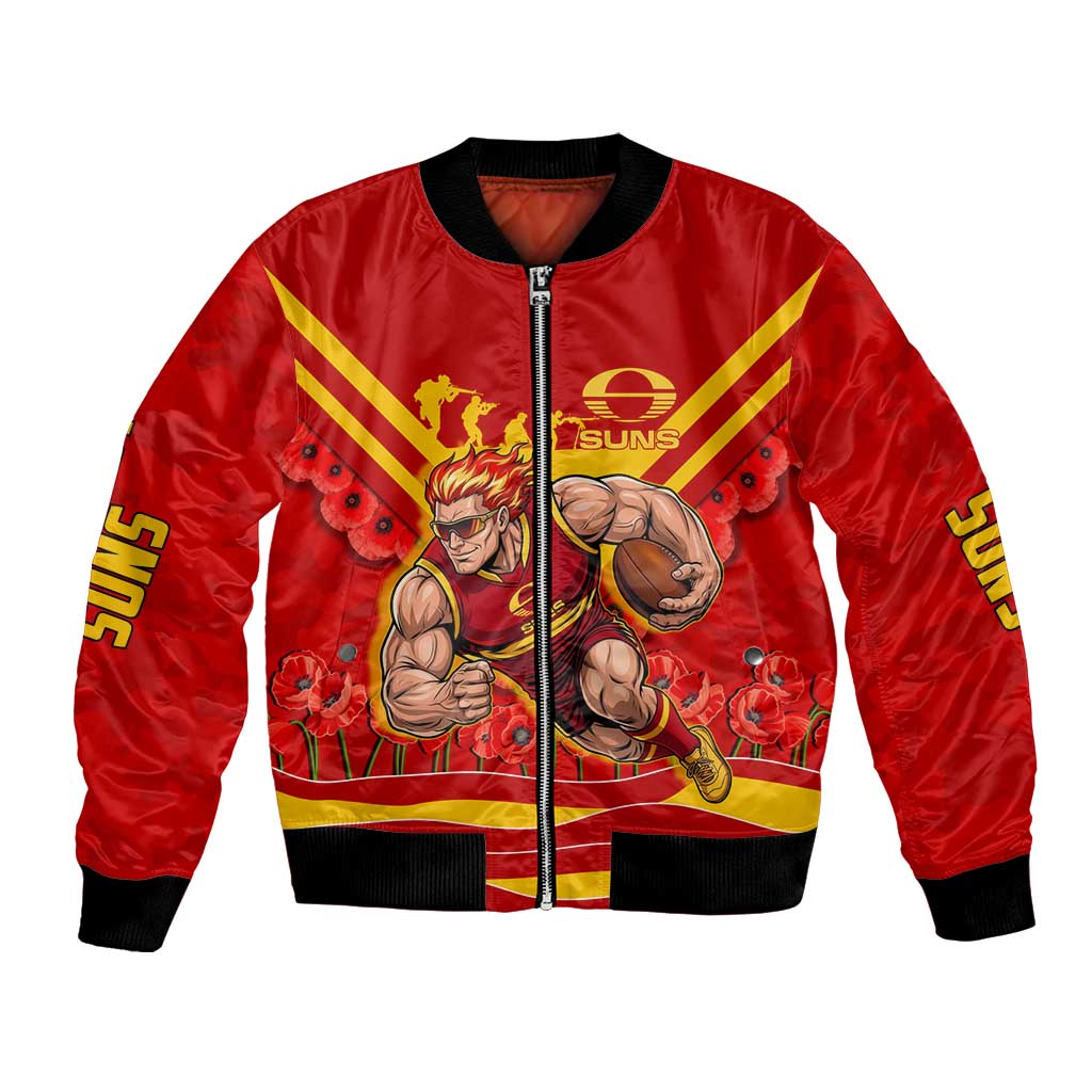 Personalised Gold Coast Suns ANZAC Bomber Jacket Military Remembrance Australian Football Mascot Camouflage