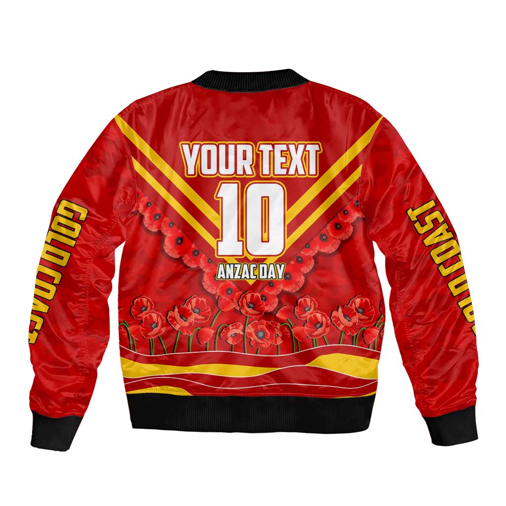 Personalised Gold Coast Suns ANZAC Bomber Jacket Military Remembrance Australian Football Mascot Camouflage