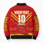 Personalised Gold Coast Suns ANZAC Bomber Puffer Jacket Military Remembrance Australian Football Mascot Camouflage