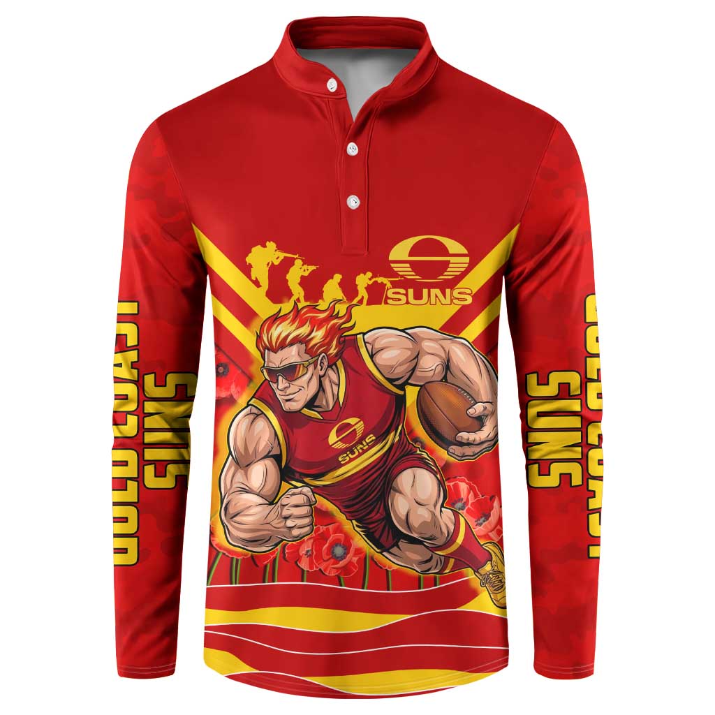 Personalised Gold Coast Suns ANZAC Button Sweatshirt Military Remembrance Australian Football Mascot Camouflage
