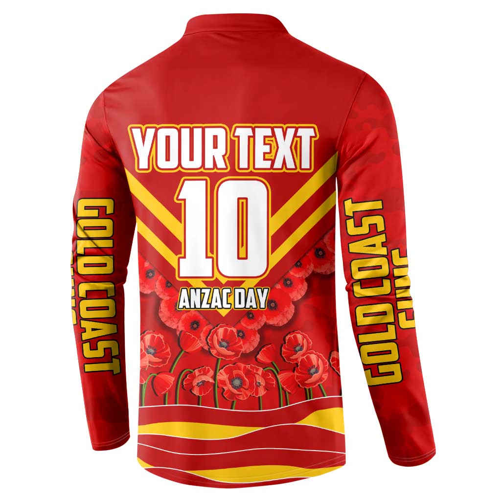 Personalised Gold Coast Suns ANZAC Button Sweatshirt Military Remembrance Australian Football Mascot Camouflage