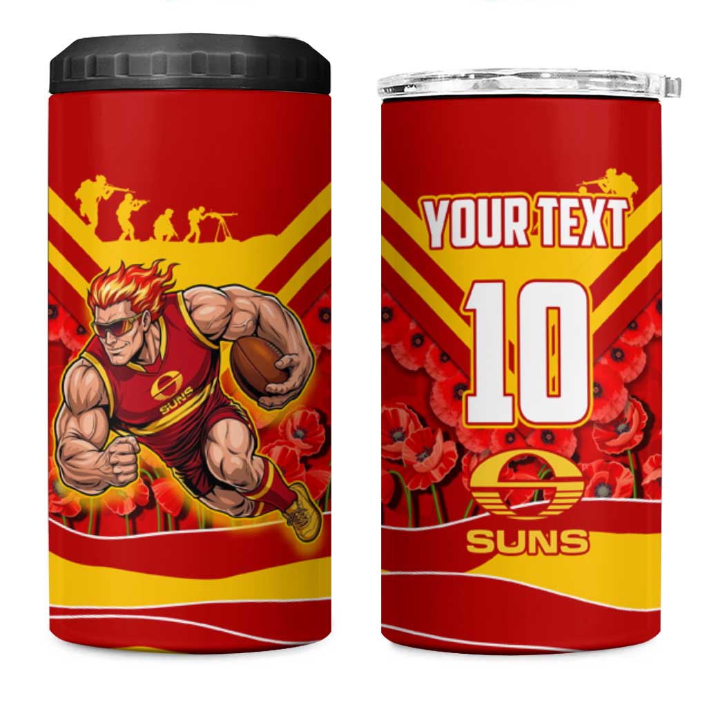 Personalised Gold Coast Suns ANZAC 4 in 1 Can Cooler Tumbler Military Remembrance Australian Football Mascot Camouflage