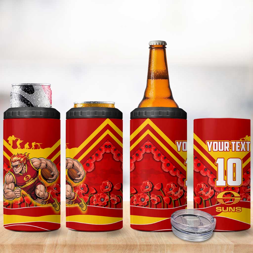 Personalised Gold Coast Suns ANZAC 4 in 1 Can Cooler Tumbler Military Remembrance Australian Football Mascot Camouflage