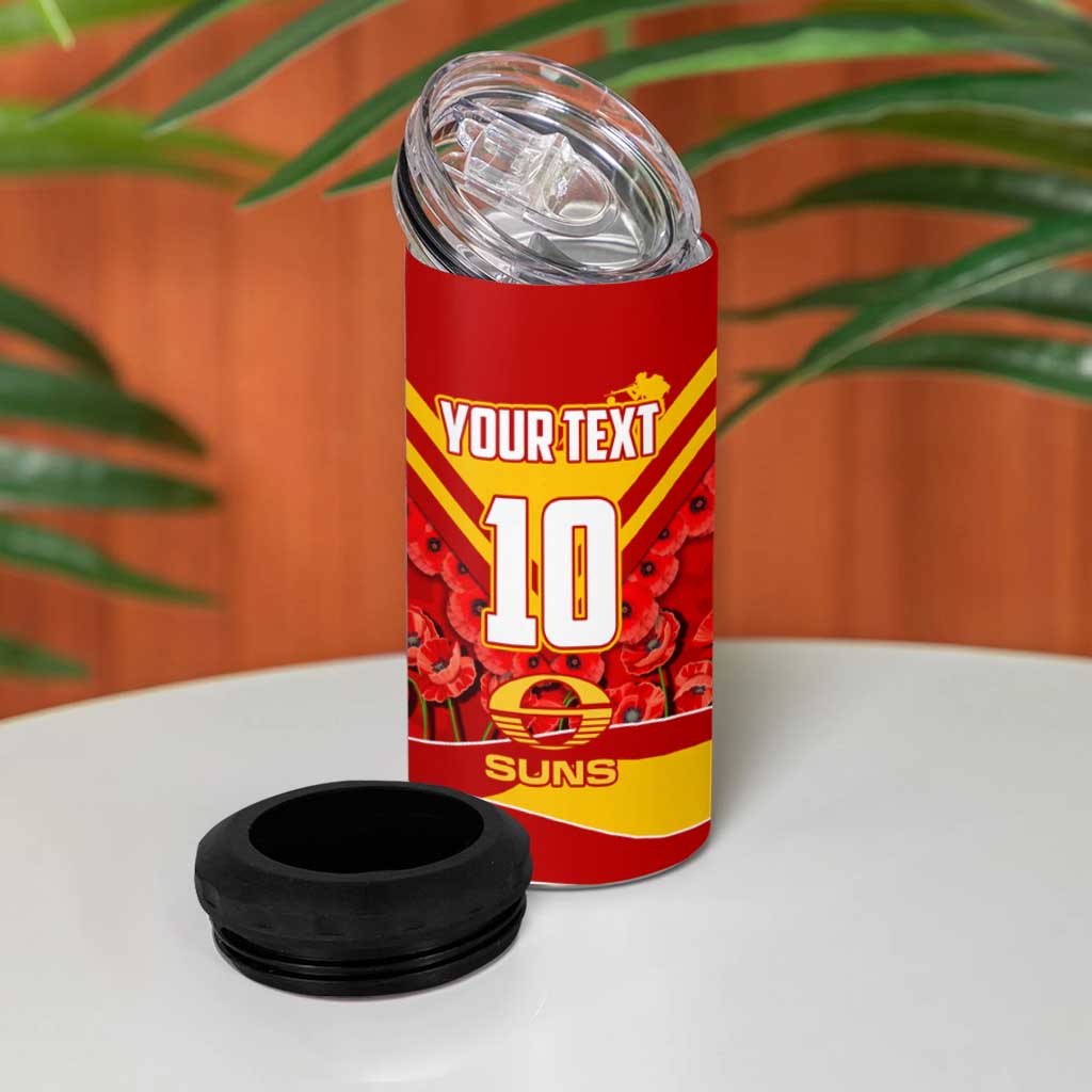 Personalised Gold Coast Suns ANZAC 4 in 1 Can Cooler Tumbler Military Remembrance Australian Football Mascot Camouflage