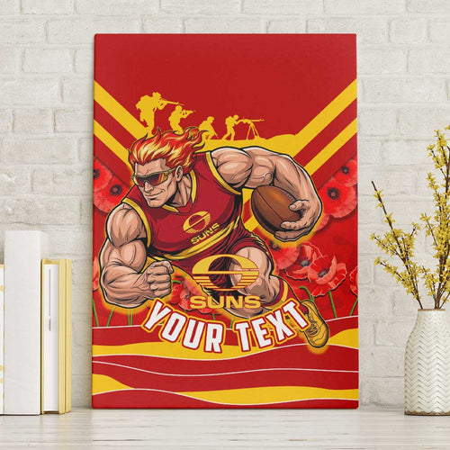 Personalised Gold Coast Suns ANZAC Canvas Wall Art Military Remembrance Australian Football Mascot Camouflage