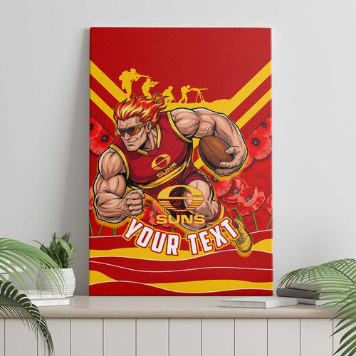 Personalised Gold Coast Suns ANZAC Canvas Wall Art Military Remembrance Australian Football Mascot Camouflage