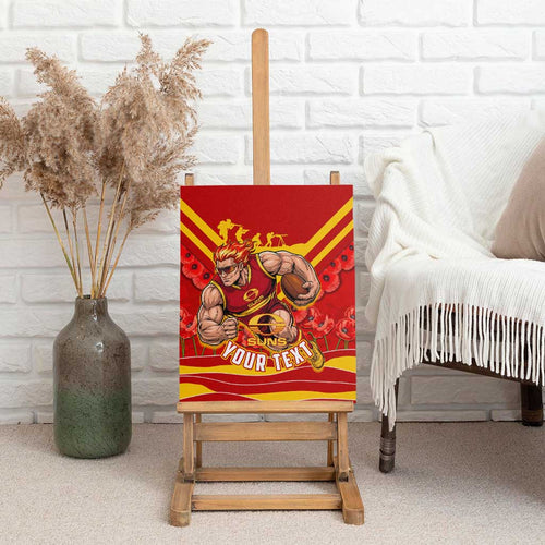 Personalised Gold Coast Suns ANZAC Canvas Wall Art Military Remembrance Australian Football Mascot Camouflage