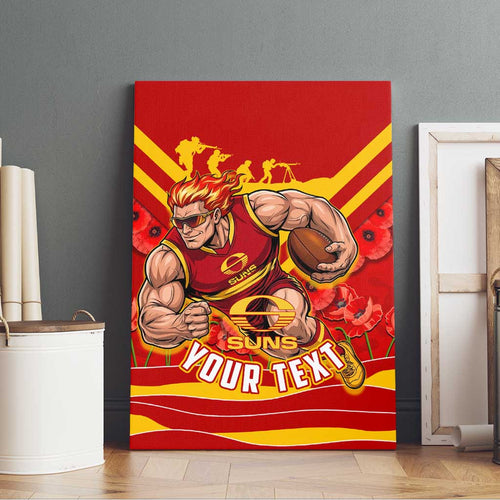 Personalised Gold Coast Suns ANZAC Canvas Wall Art Military Remembrance Australian Football Mascot Camouflage