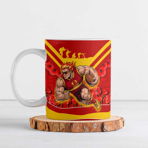 Personalised Gold Coast Suns ANZAC Ceramic Mug Military Remembrance Australian Football Mascot Camouflage