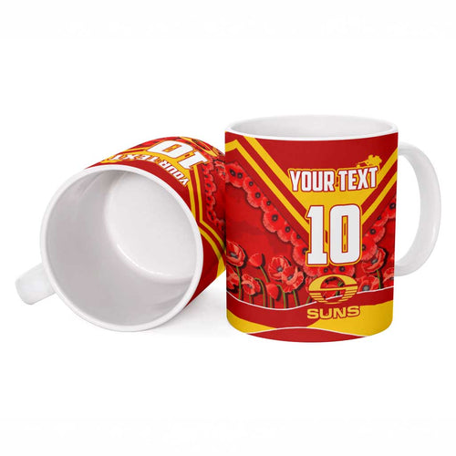 Personalised Gold Coast Suns ANZAC Ceramic Mug Military Remembrance Australian Football Mascot Camouflage