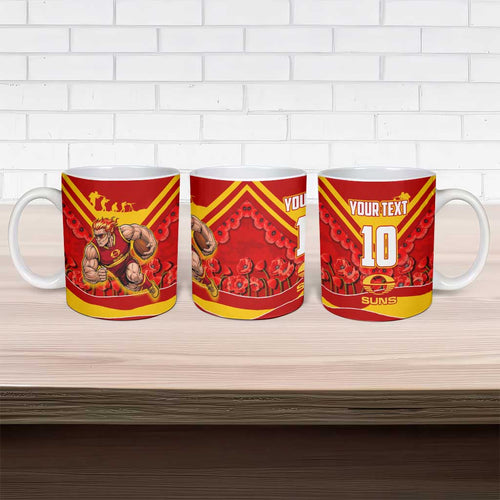 Personalised Gold Coast Suns ANZAC Ceramic Mug Military Remembrance Australian Football Mascot Camouflage