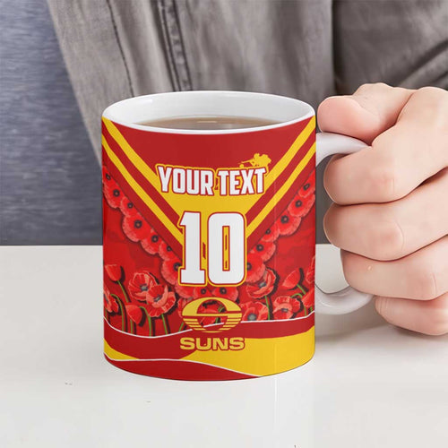 Personalised Gold Coast Suns ANZAC Ceramic Mug Military Remembrance Australian Football Mascot Camouflage