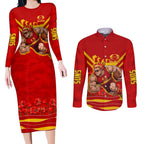 Personalised Gold Coast Suns ANZAC Couples Matching Long Sleeve Bodycon Dress and Long Sleeve Button Shirt Military Remembrance Australian Football Mascot Camouflage