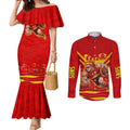 Personalised Gold Coast Suns ANZAC Couples Matching Mermaid Dress and Long Sleeve Button Shirt Military Remembrance Australian Football Mascot Camouflage