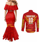 Personalised Gold Coast Suns ANZAC Couples Matching Mermaid Dress and Long Sleeve Button Shirt Military Remembrance Australian Football Mascot Camouflage