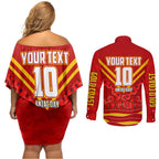 Personalised Gold Coast Suns ANZAC Couples Matching Off Shoulder Short Dress and Long Sleeve Button Shirt Military Remembrance Australian Football Mascot Camouflage