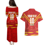 Personalised Gold Coast Suns ANZAC Couples Matching Puletasi and Hawaiian Shirt Military Remembrance Australian Football Mascot Camouflage