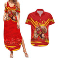 Personalised Gold Coast Suns ANZAC Couples Matching Summer Maxi Dress and Hawaiian Shirt Military Remembrance Australian Football Mascot Camouflage