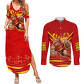 Personalised Gold Coast Suns ANZAC Couples Matching Summer Maxi Dress and Long Sleeve Button Shirt Military Remembrance Australian Football Mascot Camouflage
