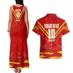 Personalised Gold Coast Suns ANZAC Couples Matching Tank Maxi Dress and Hawaiian Shirt Military Remembrance Australian Football Mascot Camouflage