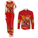 Personalised Gold Coast Suns ANZAC Couples Matching Tank Maxi Dress and Long Sleeve Button Shirt Military Remembrance Australian Football Mascot Camouflage
