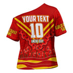 Personalised Gold Coast Suns ANZAC Cross Shoulder Shirt Military Remembrance Australian Football Mascot Camouflage