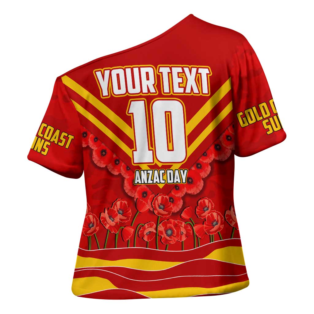 Personalised Gold Coast Suns ANZAC Cross Shoulder Shirt Military Remembrance Australian Football Mascot Camouflage
