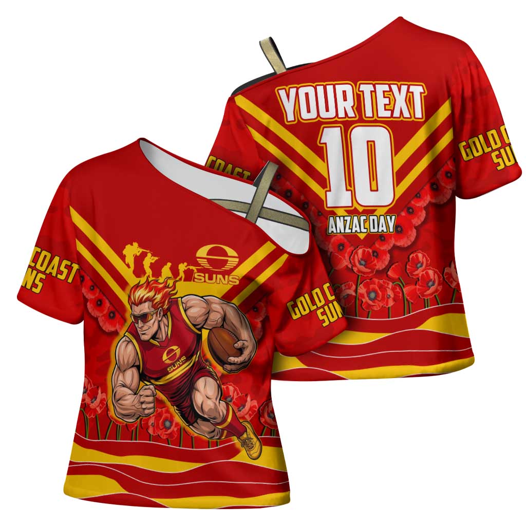 Personalised Gold Coast Suns ANZAC Cross Shoulder Shirt Military Remembrance Australian Football Mascot Camouflage