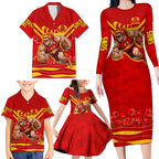 Personalised Gold Coast Suns ANZAC Family Matching Long Sleeve Bodycon Dress and Hawaiian Shirt Military Remembrance Australian Football Mascot Camouflage
