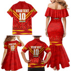 Personalised Gold Coast Suns ANZAC Family Matching Mermaid Dress and Hawaiian Shirt Military Remembrance Australian Football Mascot Camouflage