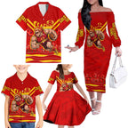 Personalised Gold Coast Suns ANZAC Family Matching Off The Shoulder Long Sleeve Dress and Hawaiian Shirt Military Remembrance Australian Football Mascot Camouflage