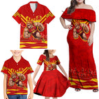 Personalised Gold Coast Suns ANZAC Family Matching Off Shoulder Maxi Dress and Hawaiian Shirt Military Remembrance Australian Football Mascot Camouflage