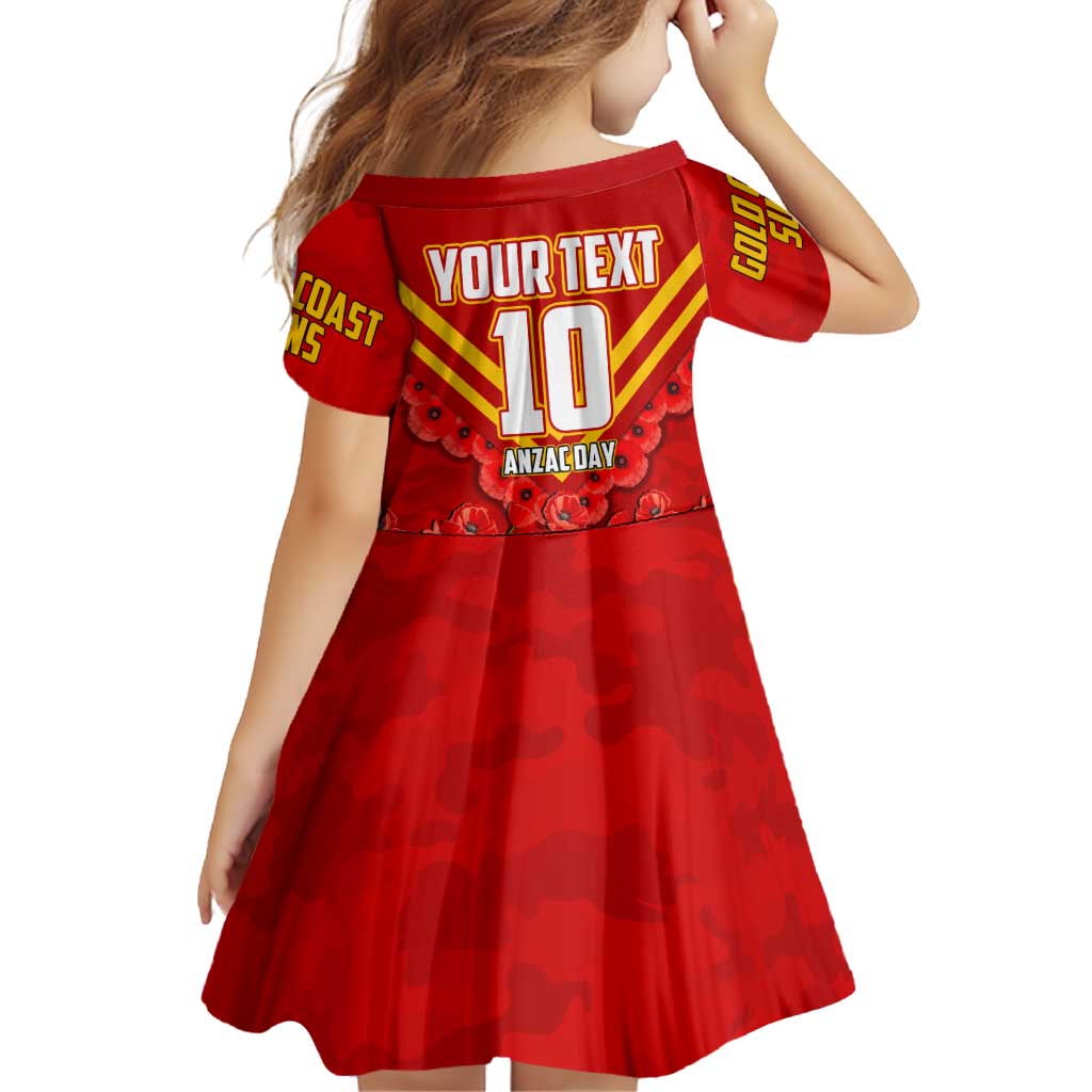 Personalised Gold Coast Suns ANZAC Family Matching Off Shoulder Maxi Dress and Hawaiian Shirt Military Remembrance Australian Football Mascot Camouflage