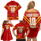 Personalised Gold Coast Suns ANZAC Family Matching Off Shoulder Short Dress and Hawaiian Shirt Military Remembrance Australian Football Mascot Camouflage