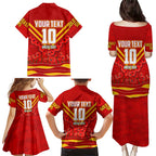 Personalised Gold Coast Suns ANZAC Family Matching Puletasi and Hawaiian Shirt Military Remembrance Australian Football Mascot Camouflage
