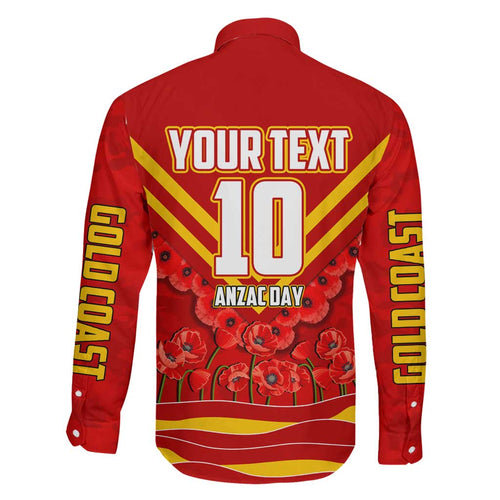 Personalised Gold Coast Suns ANZAC Family Matching Puletasi and Hawaiian Shirt Military Remembrance Australian Football Mascot Camouflage