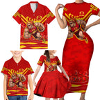 Personalised Gold Coast Suns ANZAC Family Matching Short Sleeve Bodycon Dress and Hawaiian Shirt Military Remembrance Australian Football Mascot Camouflage
