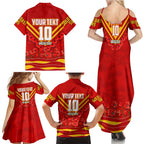 Personalised Gold Coast Suns ANZAC Family Matching Summer Maxi Dress and Hawaiian Shirt Military Remembrance Australian Football Mascot Camouflage